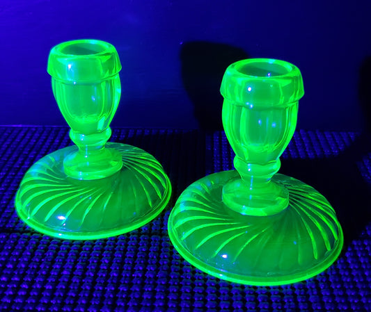 Uranium Glass Candle Holder Set