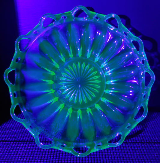 Hocking Lace Uranium Glass Bowl